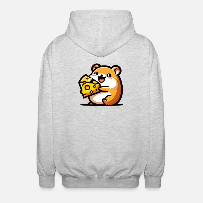 Cheesy Chomper: Der entzückende Hamster - Unisex Kapuzenjacke - Hellgrau meliert