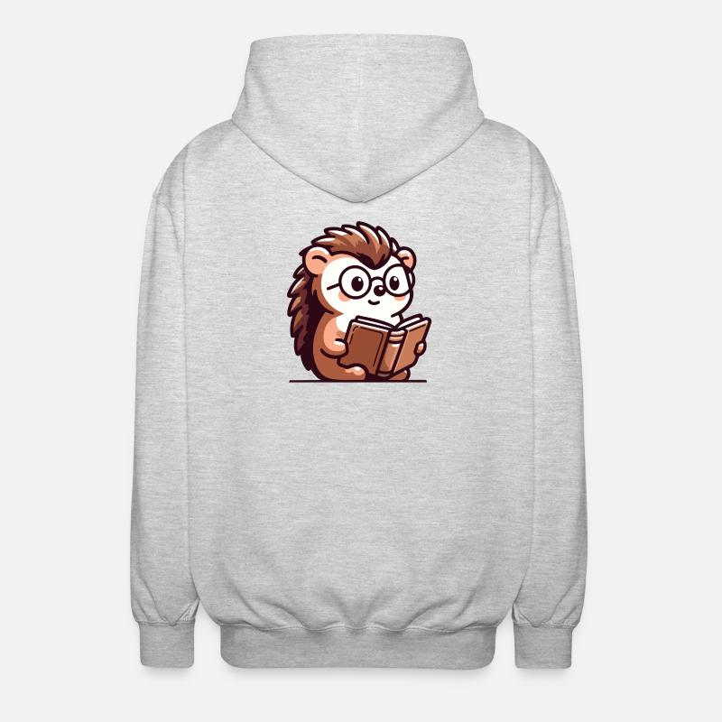 Bookish Hedgehog: The Tiny Scholar - Unisex Hooded Jacket - light heather grey