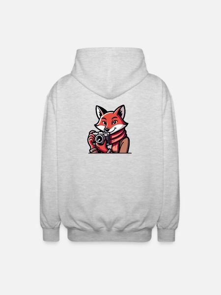 Shutter Fox: Der Schnappschuss-Abenteurer - Unisex Kapuzenjacke - Hellgrau meliert