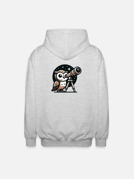Stargazer Hoot: The Celestial Owl - Unisex Hooded Jacket - light heather grey