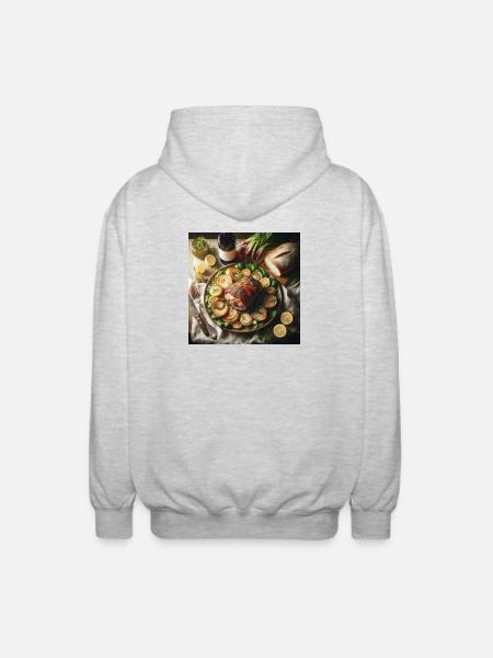 Schweineschulter mit Rübenspitzen - Unisex Kapuzenjacke - Hellgrau meliert