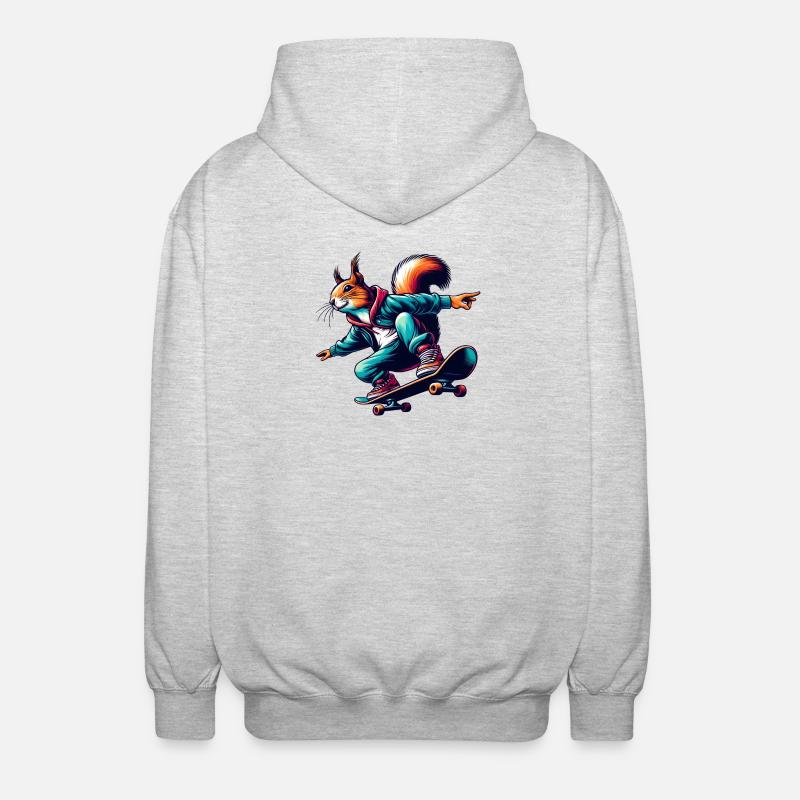 Écureuil cool sur un skateboard - Veste à capuche unisexe - gris clair chiné