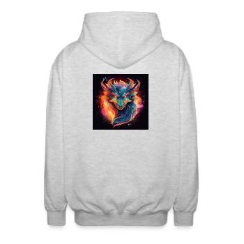 Neon Dragon Head Fire Colors - Unisex Hooded Jacket - light heather grey - Back - AI Model Male 185 light (185cm)