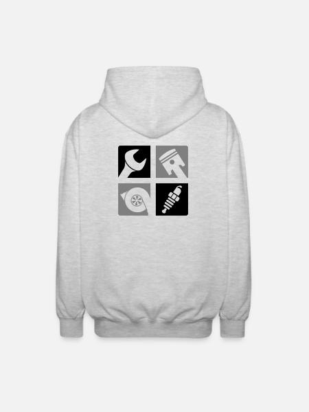 Wrench Piston Turbo Spark Plug Emblem - Unisex Hooded Jacket - light heather grey