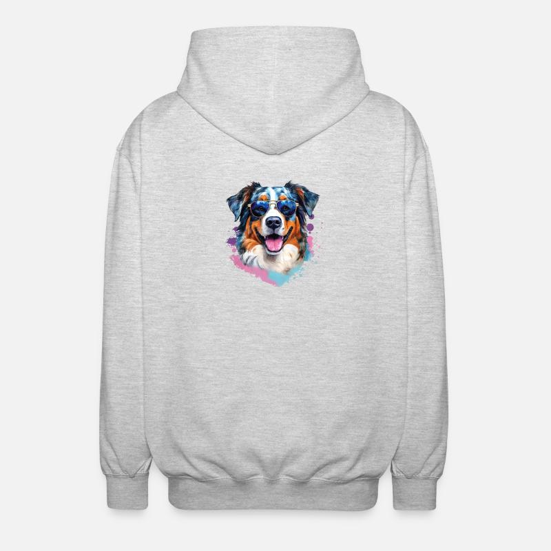 Australian Shepherd mit Sonnenbrille - Unisex Kapuzenjacke - Hellgrau meliert