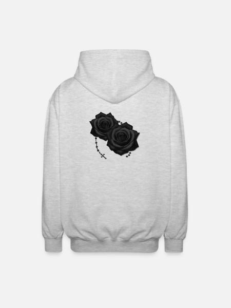 Schwarze Rosen mit Rosary - Unisex Kapuzenjacke - Hellgrau meliert