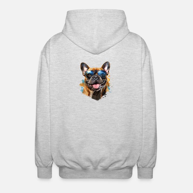 Frenchie avec lunettes de soleil - Veste à capuche unisexe - gris clair chiné