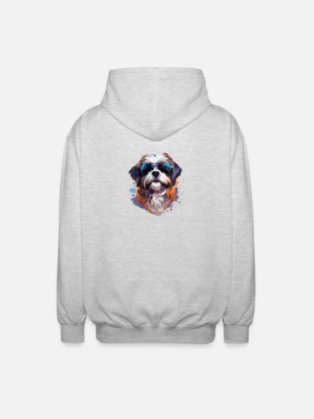 Shi Tsu with sunglasses - Unisex Hooded Jacket - light heather grey