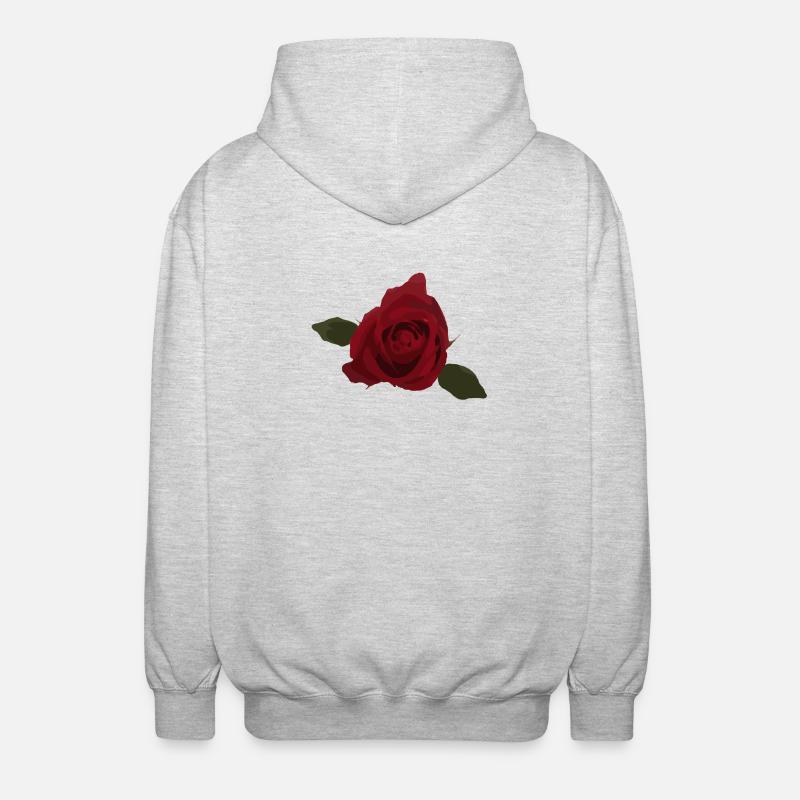 Rose rouge, fleur, vue de dessus - Veste à capuche unisexe - gris clair chiné