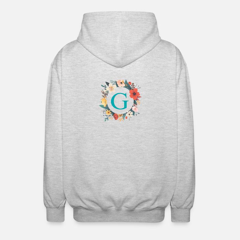 G Monogram, Flower Wreath, Personalizable - Unisex Hooded Jacket - light heather grey