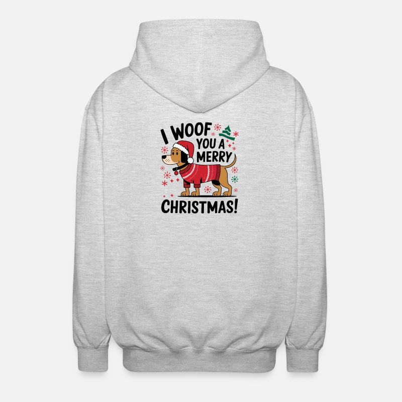 Festlicher Hund im Weihnachtspullover - Unisex Kapuzenjacke - Hellgrau meliert
