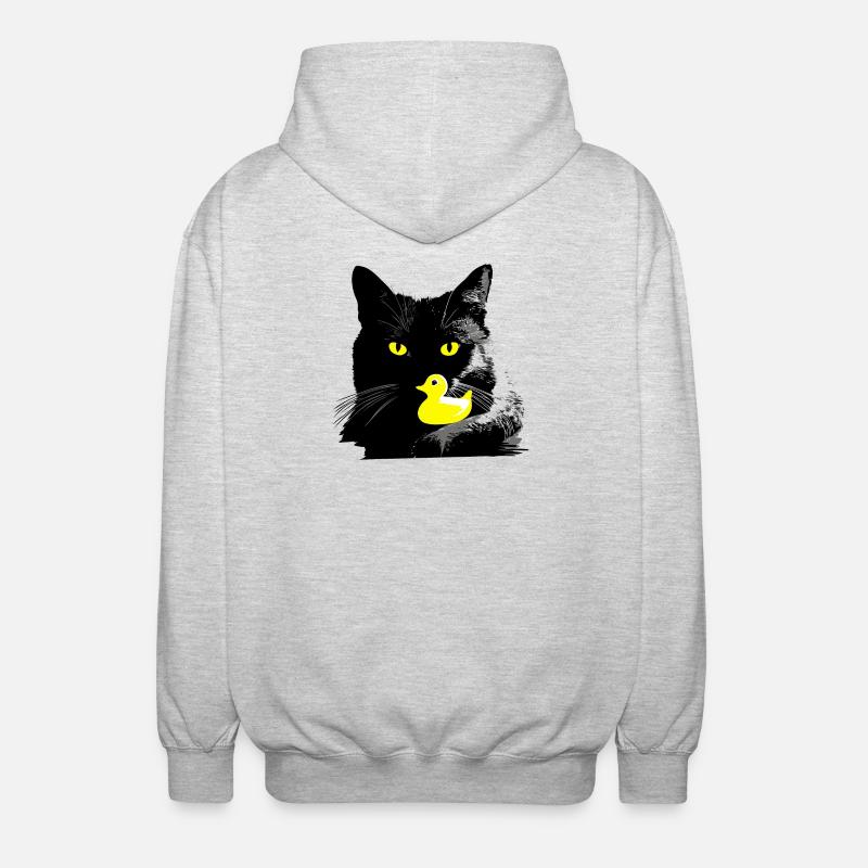 Chat noir avec canard couinant - Veste à capuche unisexe - gris clair chiné