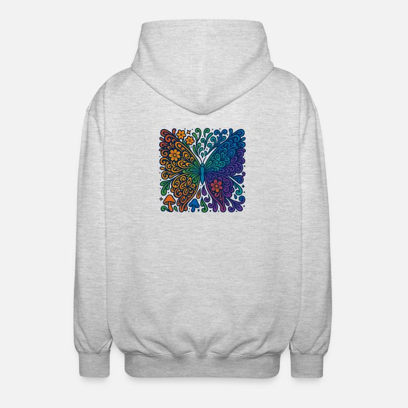 Psychedelischer Regenbogen-Schmetterling - Unisex Kapuzenjacke - Hellgrau meliert