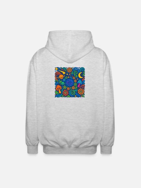 Cosmic Blossom Journey - Unisex Hooded Jacket - light heather grey