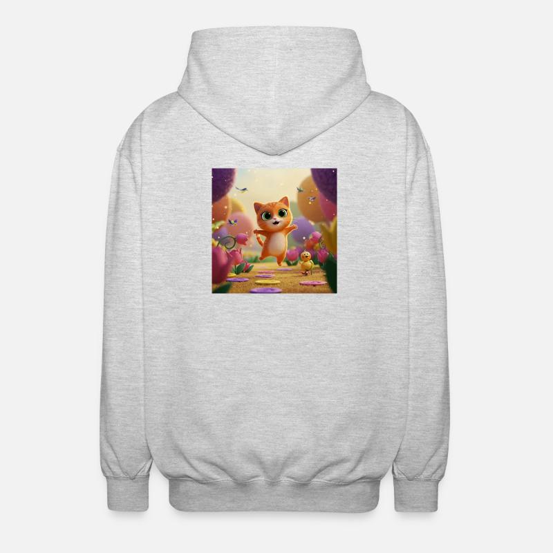 Kätzchen springt durch Blütenreich - Unisex Kapuzenjacke - Hellgrau meliert