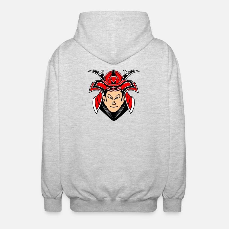 Samurai mit Helmdesign - Unisex Kapuzenjacke - Hellgrau meliert