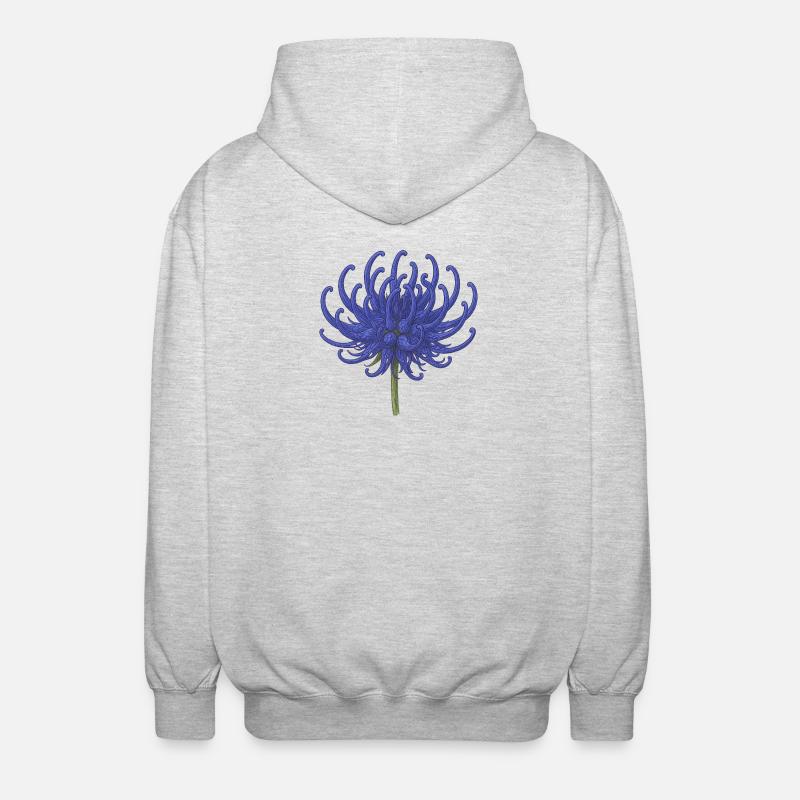 Elegante Blaue Chrysantheme Illustration - Unisex Kapuzenjacke - Hellgrau meliert