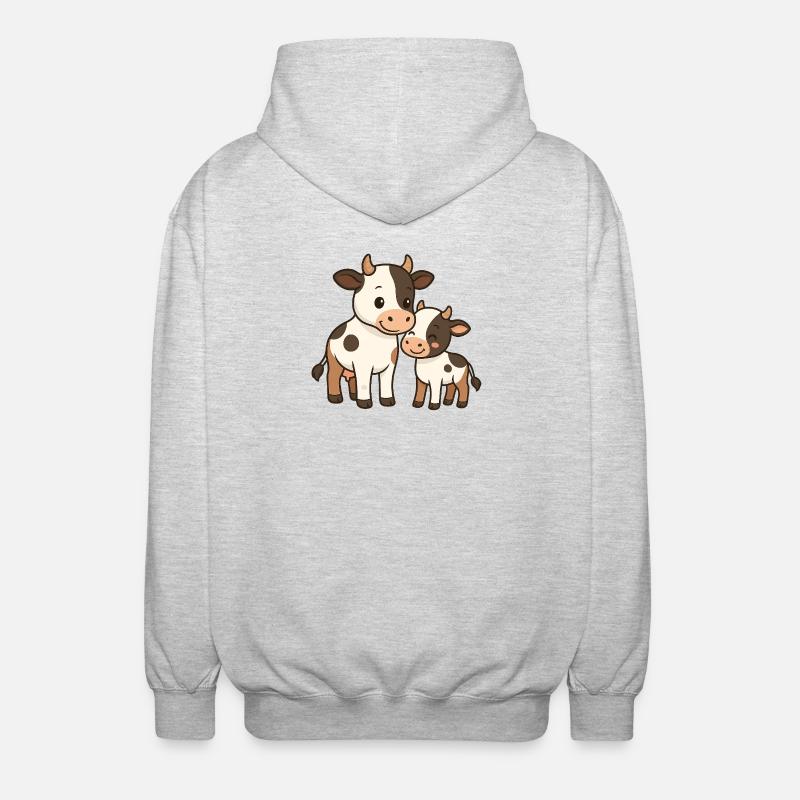 Kuhmutter kuschelt mit ihrem Kalb - Unisex Kapuzenjacke - Hellgrau meliert
