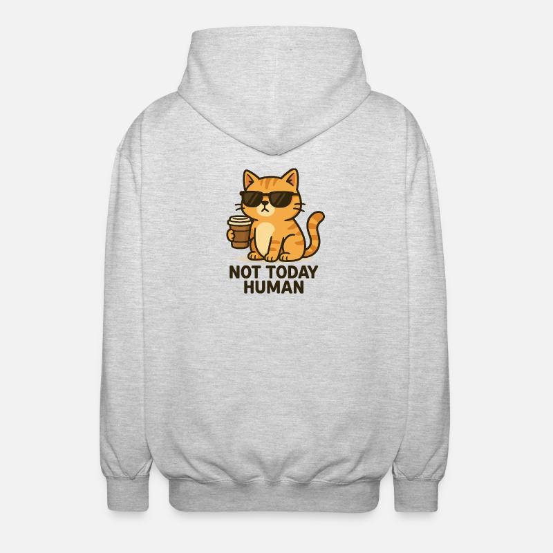 Not today, Human – Kaffeekatze Design - Unisex Kapuzenjacke - Hellgrau meliert