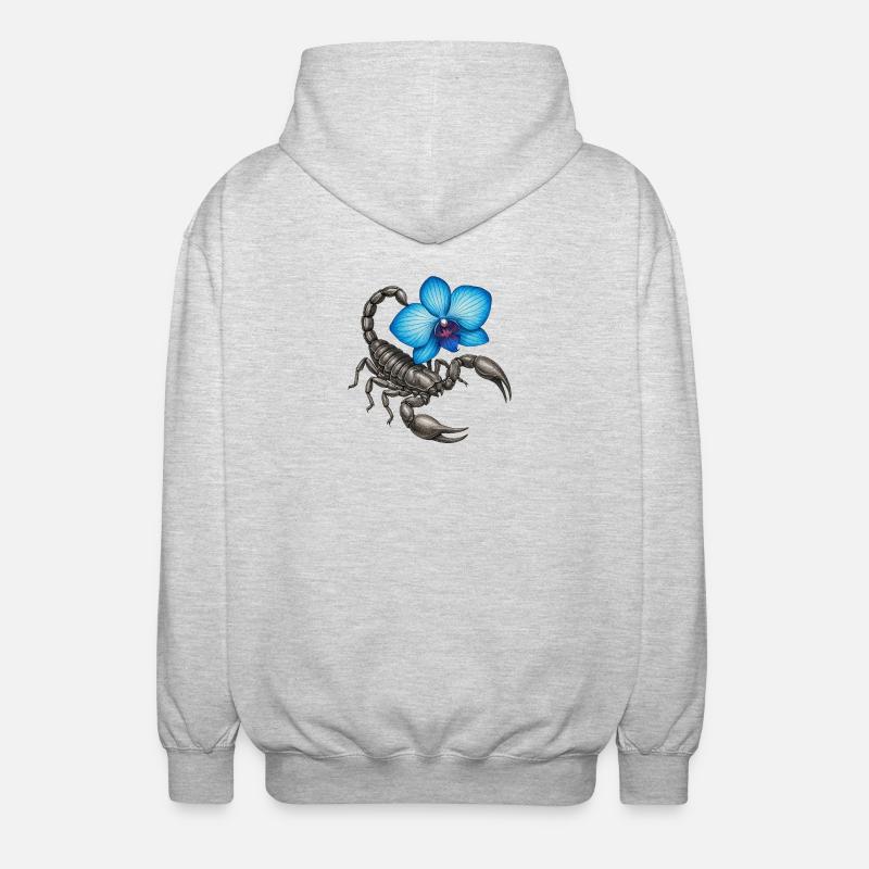 Skorpion mit blauer Orchidee - Unisex Kapuzenjacke - Hellgrau meliert