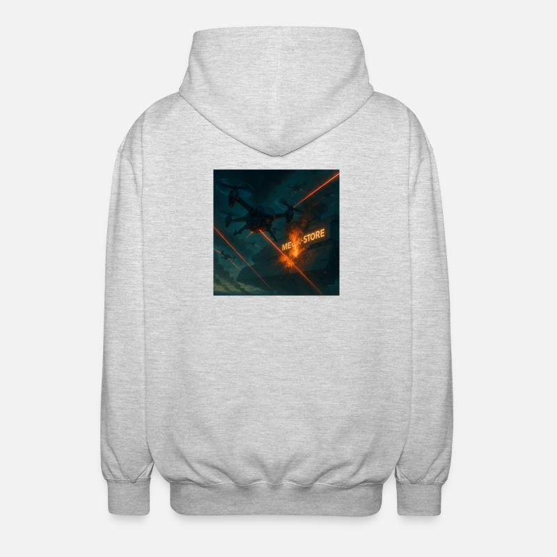 Futuristisches Angriffsbild eines Luftwaffenstützpunkts - Unisex Kapuzenjacke - Hellgrau meliert
