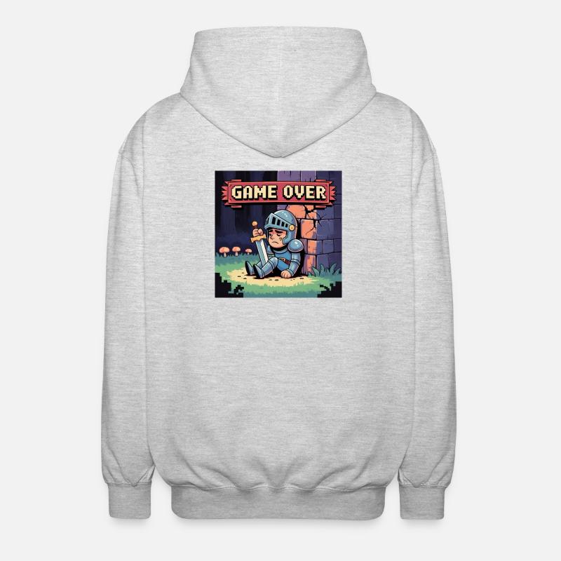 A pixel character burned by art - Unisex Hooded Jacket - light heather grey