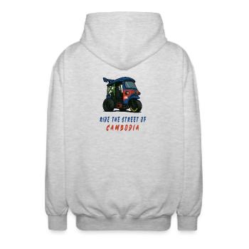 Kambodscha Tuk-Tuk Racing - Unisex Kapuzenjacke - Hellgrau meliert - Hinten - AI Model Male 185 light (185cm)