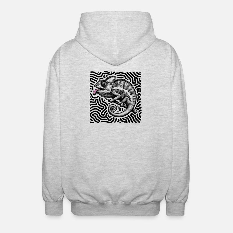 Chamäleon Psychedelisches Labyrinth Kunst - Unisex Kapuzenjacke - Hellgrau meliert