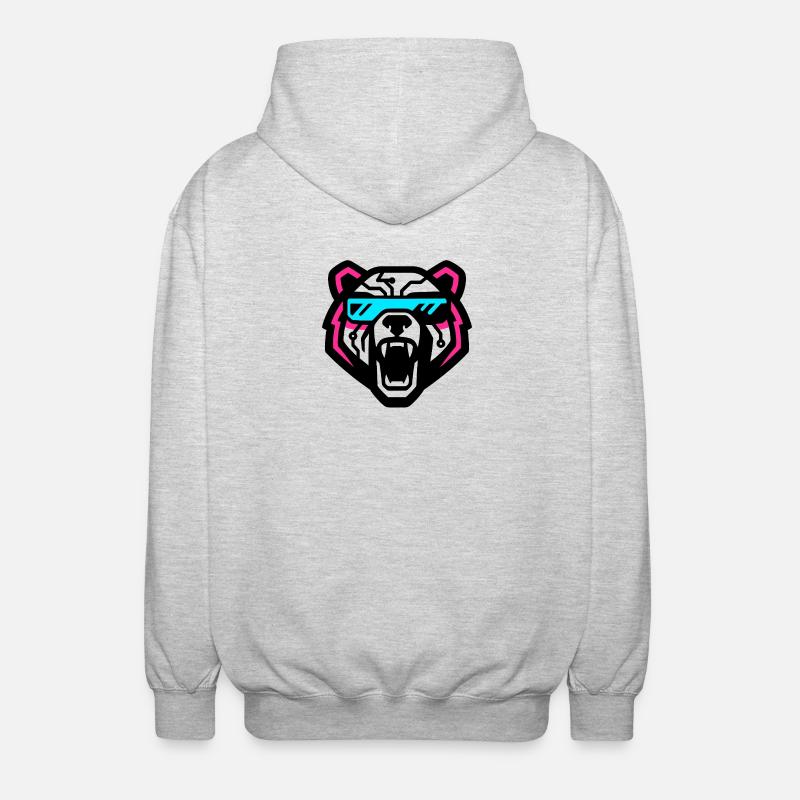 Cyber bear with neon visor - Unisex Hooded Jacket - light heather grey