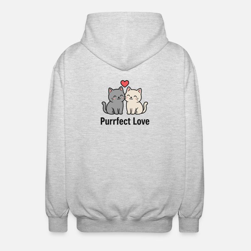 Chat mignon couple avec coeur - Veste à capuche unisexe - gris clair chiné