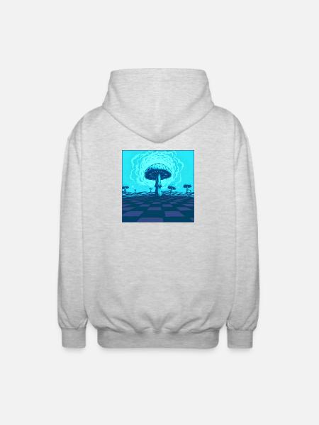 Futuristic Blue Psychedelic Mushroom Scene - Unisex Hooded Jacket - light heather grey