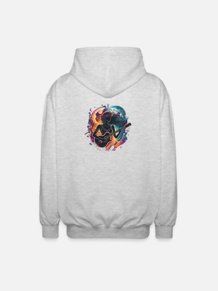 Celestial Guitarist Art Illustration - Unisex Hooded Jacket - light heather grey