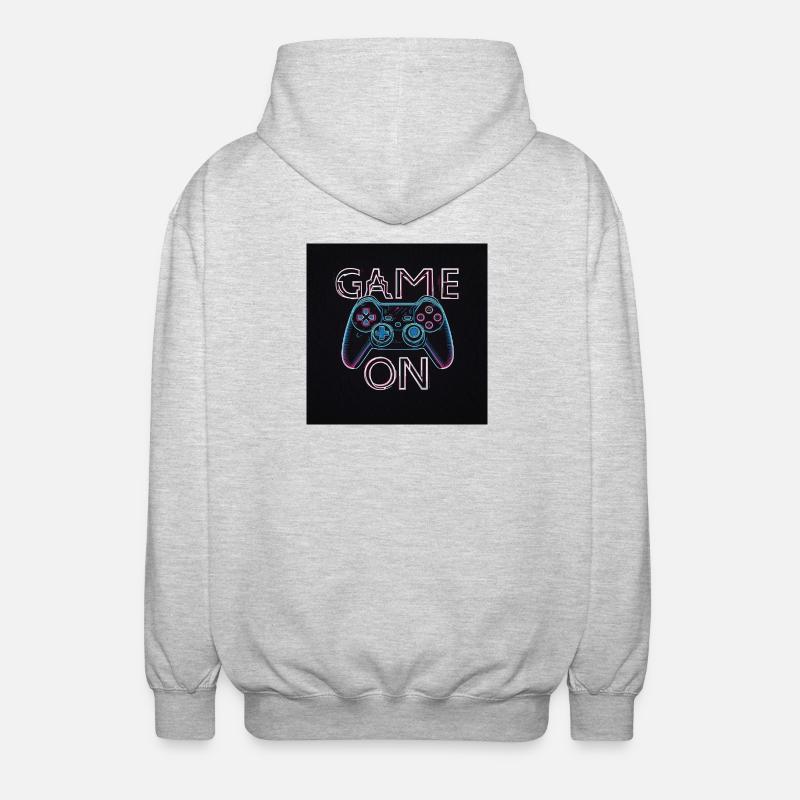 Neon Gaming Controller Design - Unisex Hooded Jacket - light heather grey