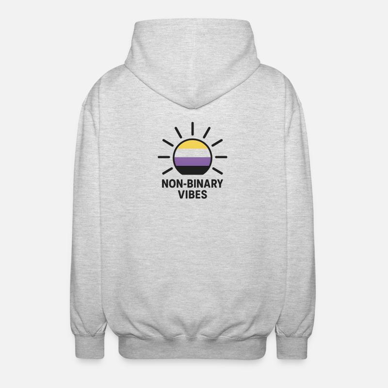Non-Binary Vibes Sun Logo - Unisex Hooded Jacket - light heather grey