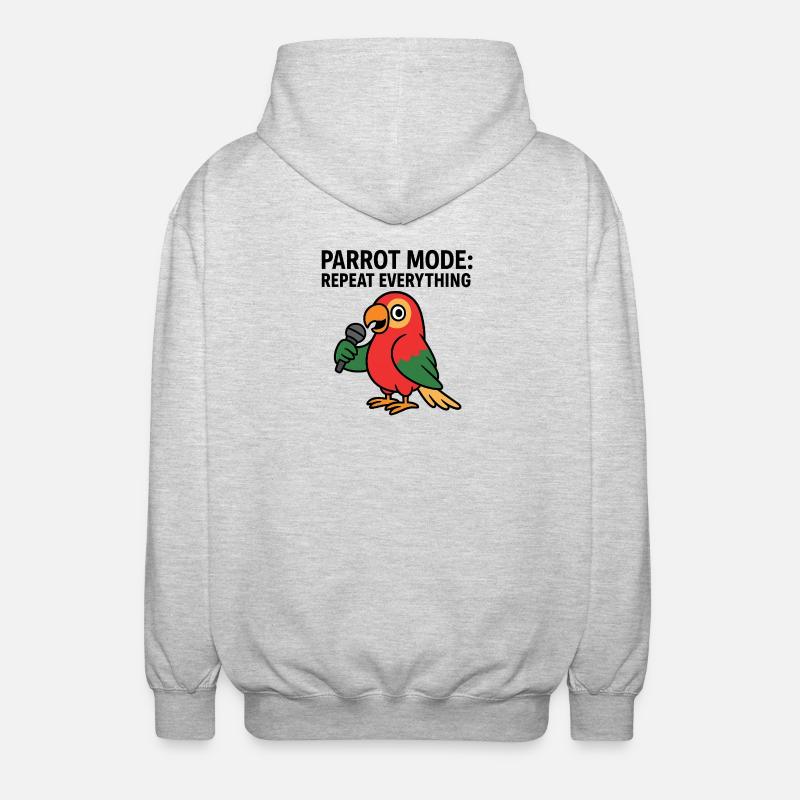 Lebendiger Papagei mit Mikrofon-Illustration - Unisex Kapuzenjacke - Hellgrau meliert