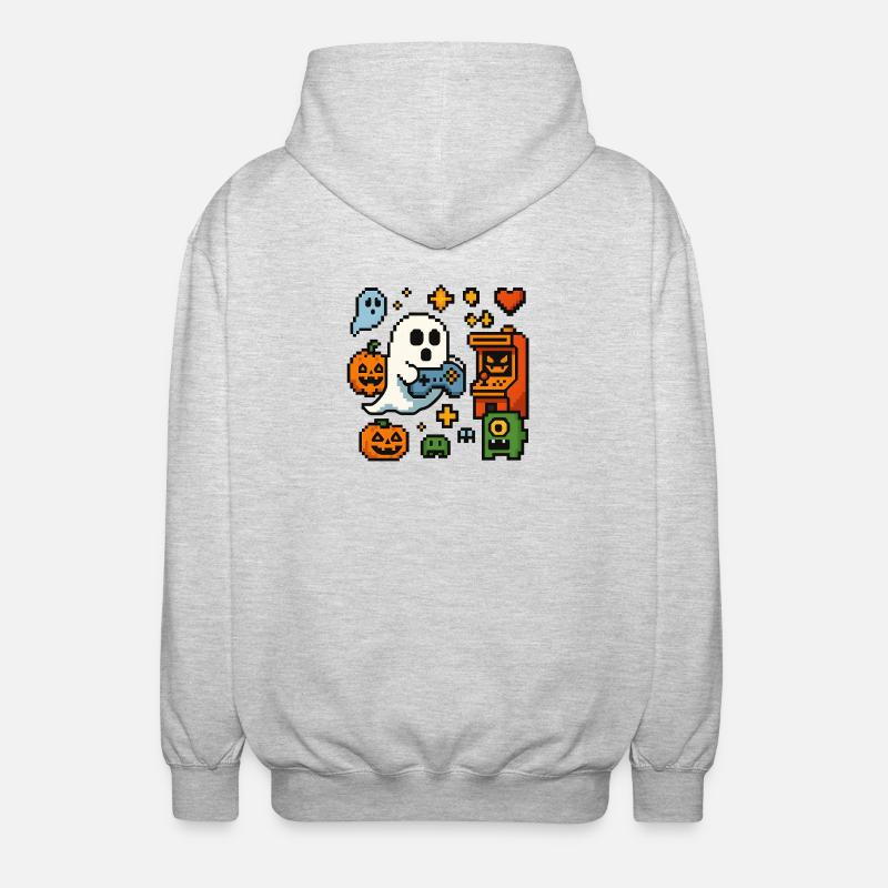 Pixel Ghost Gaming Design rétro - Veste à capuche unisexe - gris clair chiné