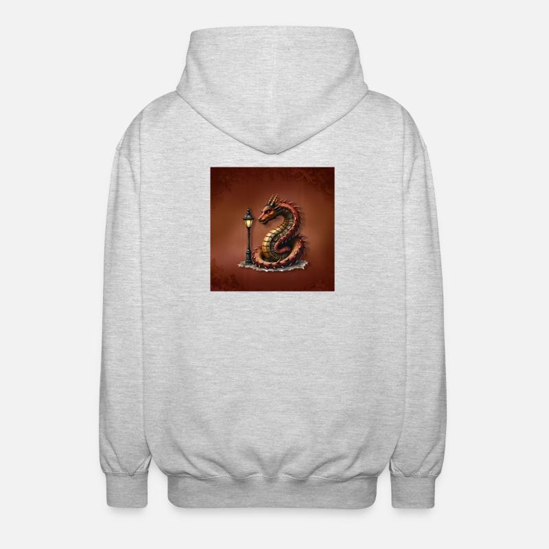 Steampunk-Drache mit Laternenpfahl - Unisex Kapuzenjacke - Hellgrau meliert