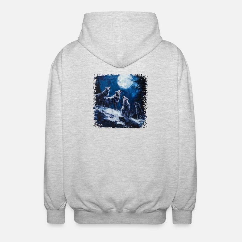 Wolf group under full moon - Unisex Hooded Jacket - light heather grey