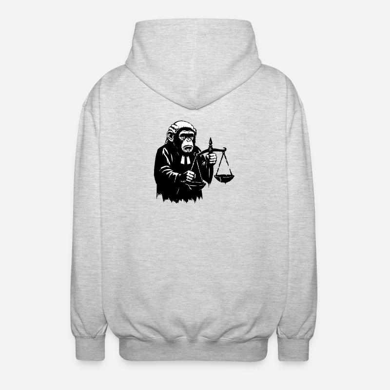 Monkey judge pulls scales down - Unisex Hooded Jacket - light heather grey