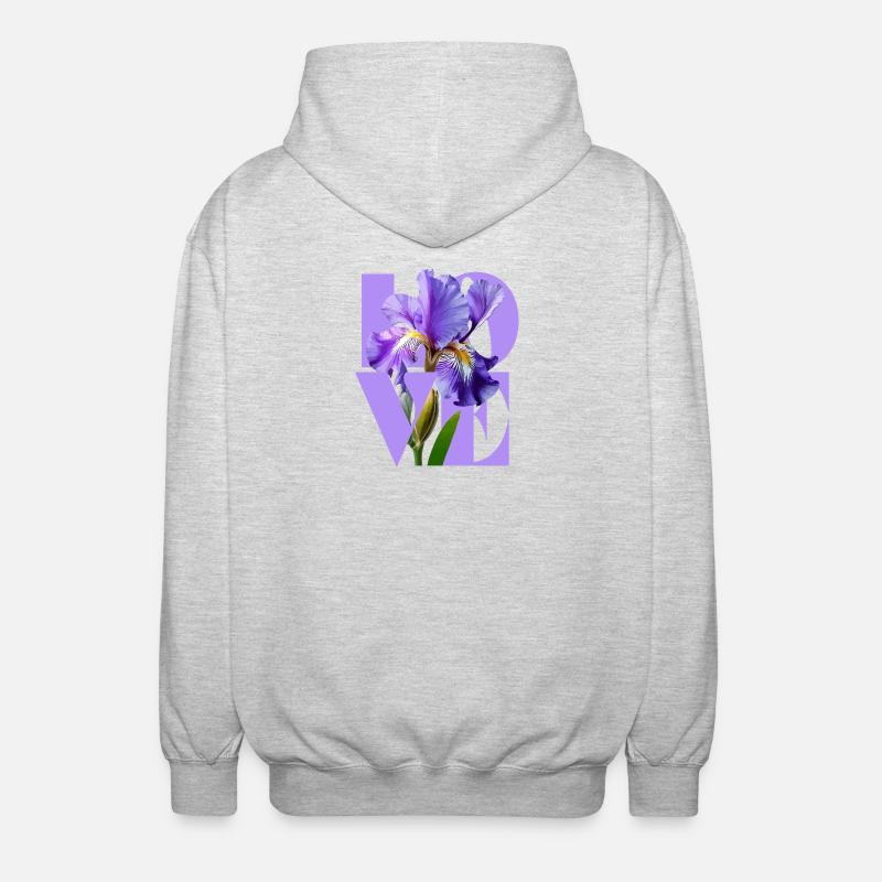 Élégant Iris Violet Design Floral - Veste à capuche unisexe - gris clair chiné