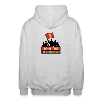 Join the Bitcoin Economy - Unisex Hooded Jacket - light heather grey - Back - AI Model Male 185 light (185cm)