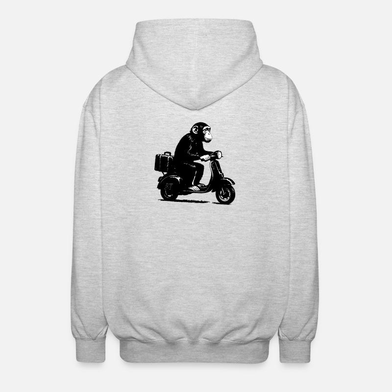 Retro monkey on moped | Scooter monkey - Unisex Hooded Jacket - light heather grey