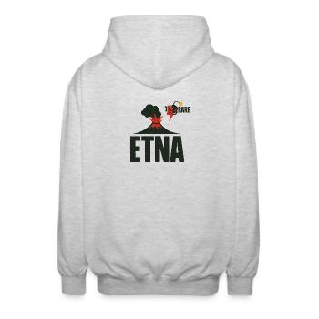 Etna Eruption Graphic T-Shirt - Unisex Hooded Jacket - light heather grey - Back - AI Model Male 185 light (185cm)