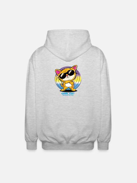 Cool Cat with Sunglasses - Unisex Hooded Jacket - light heather grey