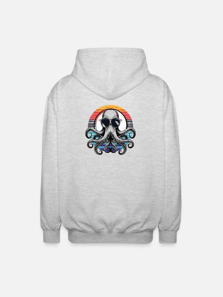 Octopus with sunglasses - Unisex Hooded Jacket - light heather grey