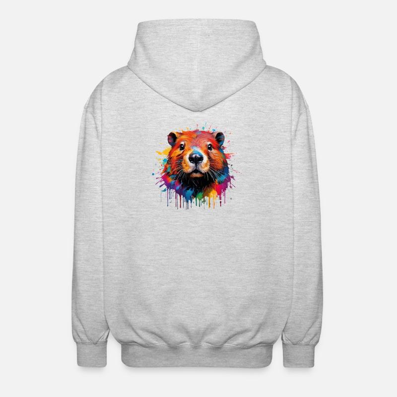 Bunter Biber Wasserfarbendesign - Unisex Kapuzenjacke - Hellgrau meliert