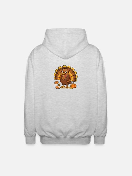 Autumnal cartoon turkey with pumpkin - Unisex Hooded Jacket - light heather grey
