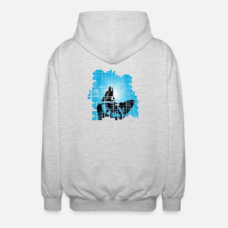 Chat en Pixel Grid Bleu - Veste à capuche unisexe - gris clair chiné