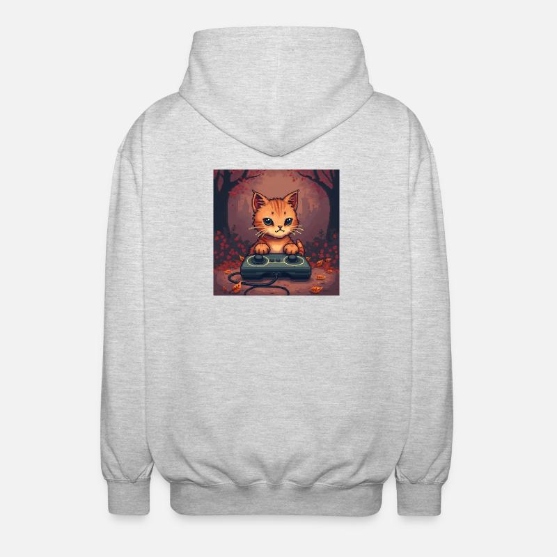 Cozy Pixel Cat Controller - Unisex Hooded Jacket - light heather grey