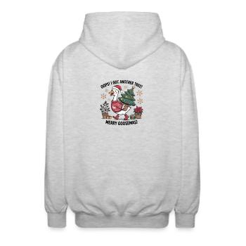 Weihnachtsstorch mit Baum und Weihnachtsgeschenken - Unisex Kapuzenjacke - Hellgrau meliert - Hinten - AI Model Male 185 light (185cm)